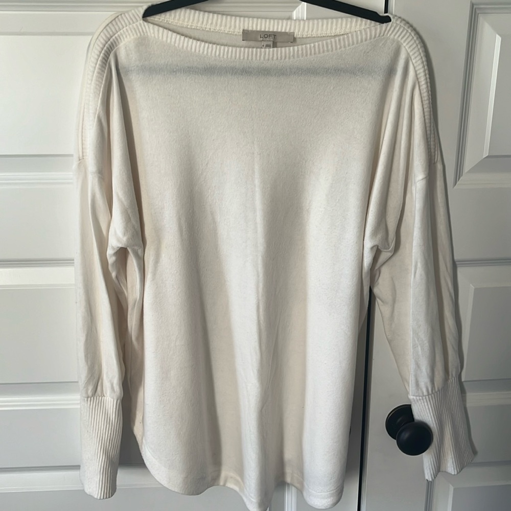 LOFT Shirttail Hem White Cozy Top